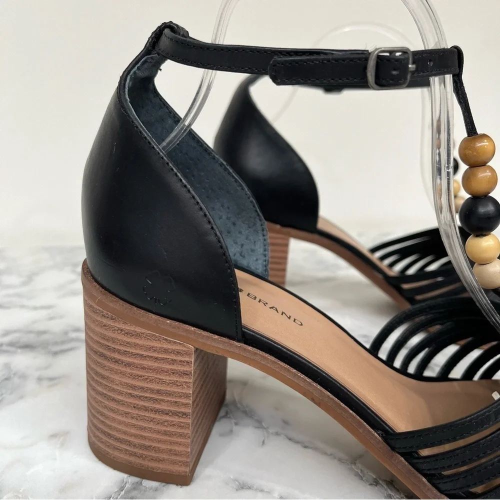 Lucky Brand Women's Sylvesha Beaded T-Strap Sandal Block Heels Black Size 9.5 - Picture 5 of 11